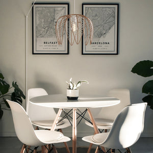 Lámpara colgante de ratán "Bintan" en forma de flor con interruptor y enchufe (27)