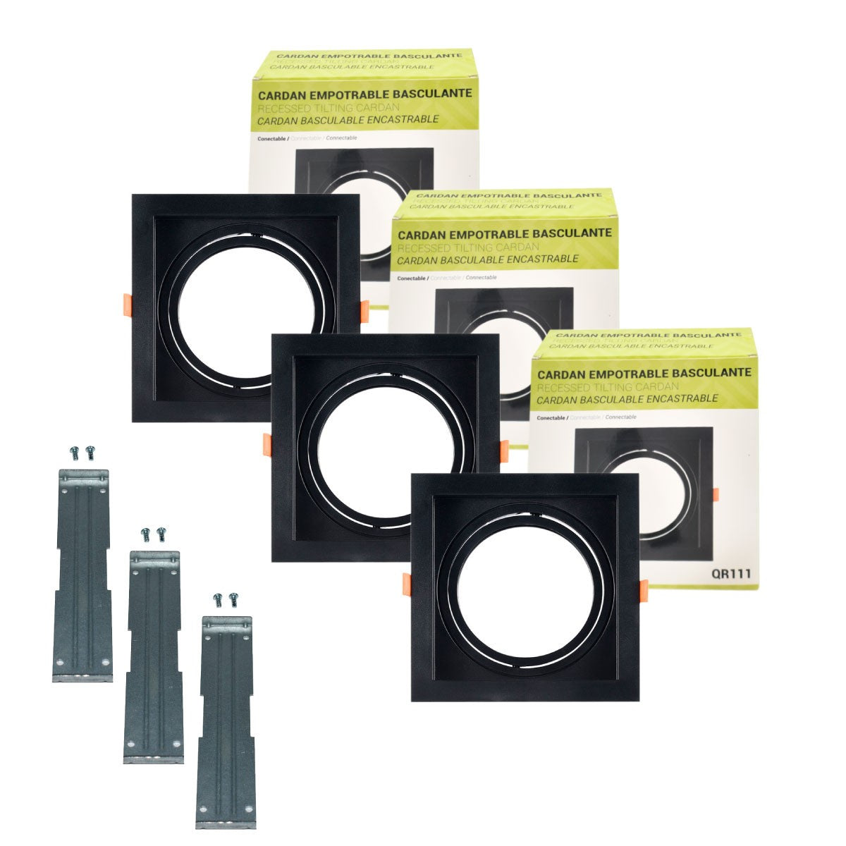 Pack x 3 - Aro downlight cuadrado tipo cardan para bombilla QR111 o AR111 - Corte 155 x 155 mm (1)