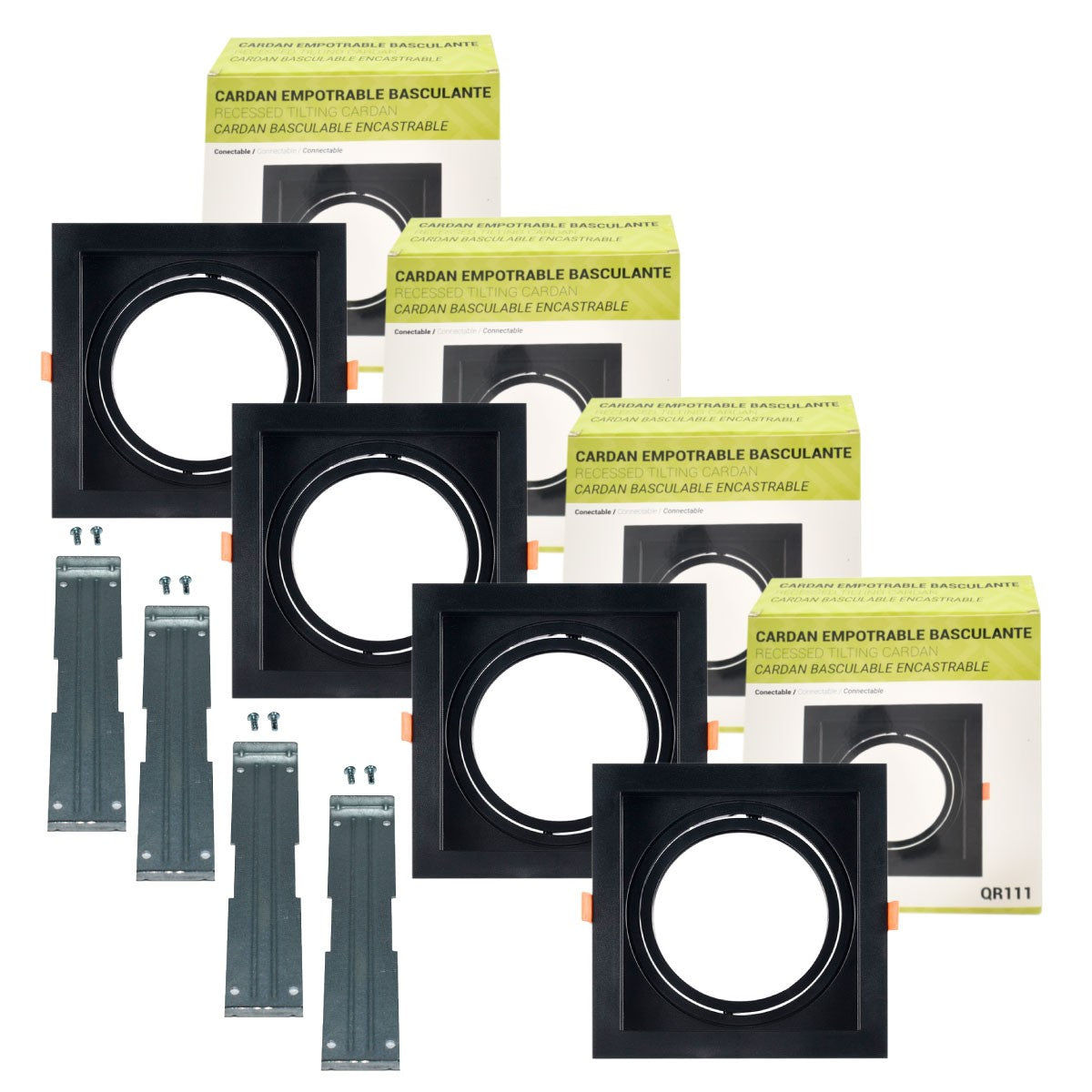 Pack x 4 - Aro downlight cuadrado tipo cardan para bombilla QR111 o AR111 - Corte 155 x 155 mm (1)