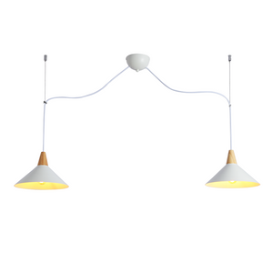 Lampara colgante doble metal y madera "Selroom" - Blanco - 2xE27 (1)