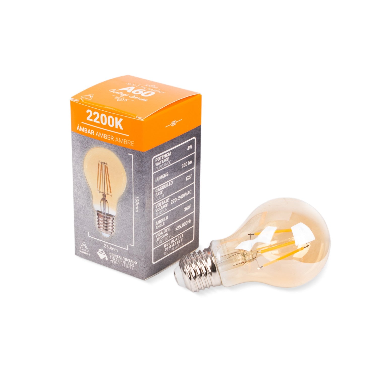 Bombilla filamento LED vintage ámbar - Regulable - E27 A60 - 4W (1)
