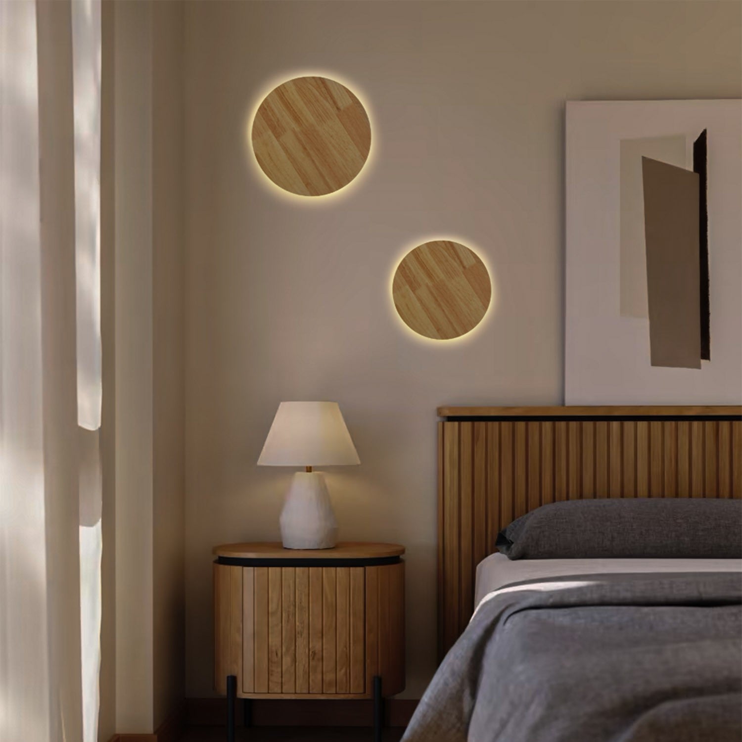 Aplique de pared circular en madera "Lune" - 12W - Ø 20cm (2)