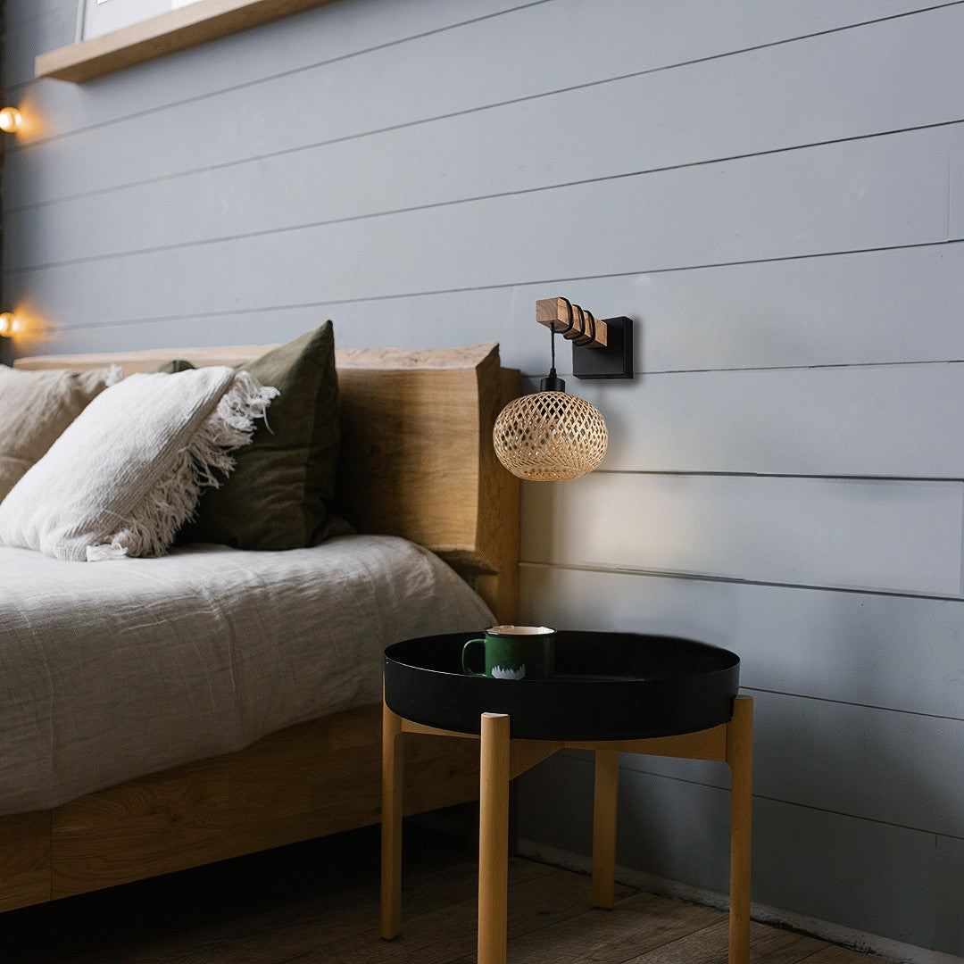 Aplique de pared madera y mimbre "Shelley" - E27 (2)