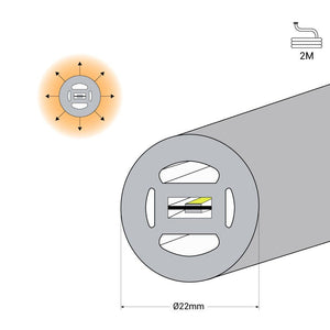Neón LED flexible 360º circular - Ø22mm - 2 metros - 24V DC - 240Ch/m - 19,2W/m - IP65 - Barcelona Led-