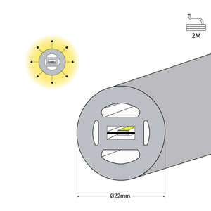 Neón LED flexible 360º circular - Ø22mm - 2 metros - 24V DC - 240Ch/m - 19,2W/m - IP65 - Barcelona Led-