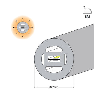 Neón LED flexible 360º circular - Ø22mm - 5 metros - 24V DC - 240Ch/m - 19,2W/m - IP65 - Barcelona Led-