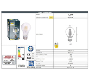 Bombilla LED filamento E27 - 6,5W - Fumagalli - 2700K - Barcelona Led-