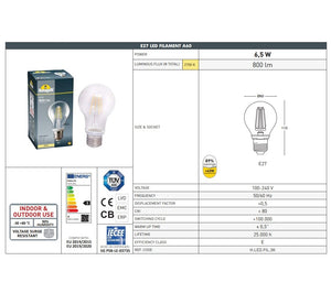 Bombilla LED filamento E27 - 6,5W - Fumagalli - 2700K (2)