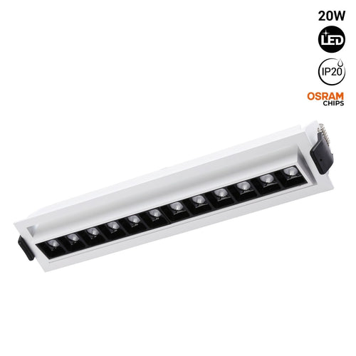 Spot LED encastré linéaire 20W - Orientable - UGR18 - IRC90 - Puce OSRAM - 2800K