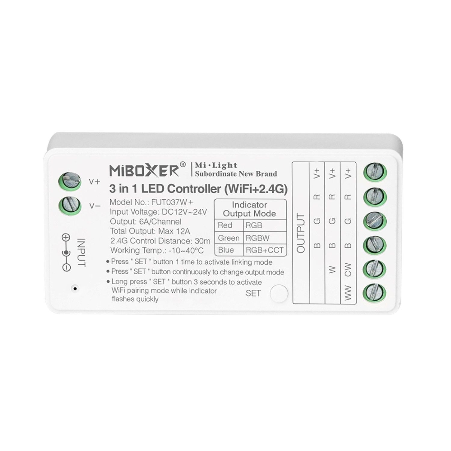 Controlador de tira LED 3 en 1- RGB- RGBW - RGB+CCT - 12/24V DC - 2.4G - WiFi - MiBoxer - FUT037W+