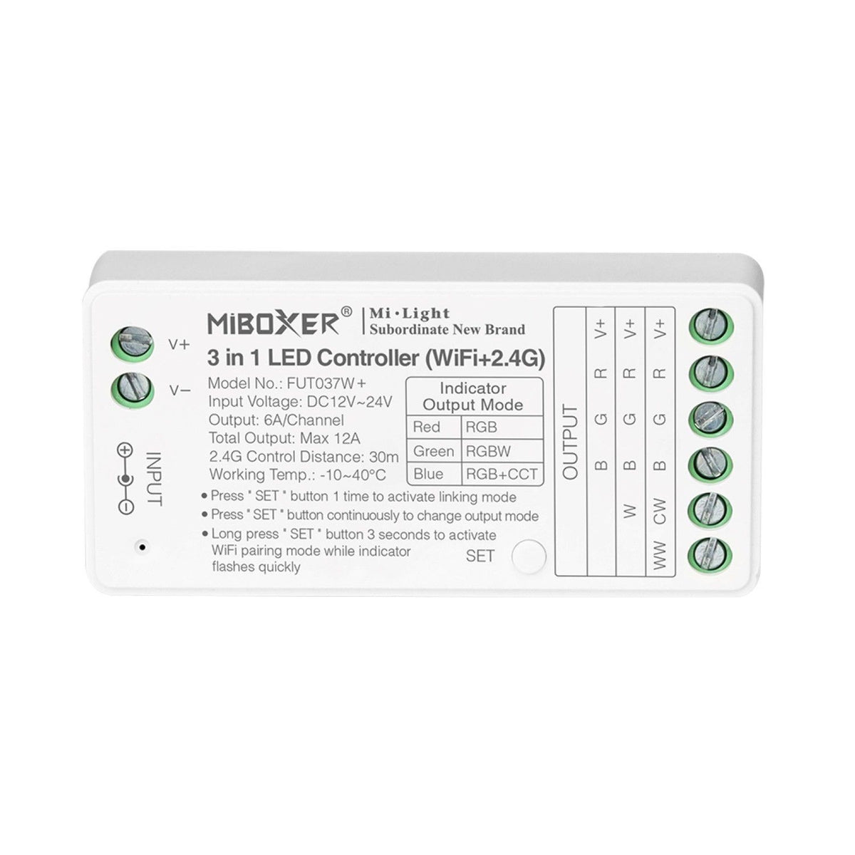 Controlador de tira LED 3 en 1- RGB- RGBW - RGB+CCT - 12/24V DC - 2.4G - WiFi - MiBoxer - FUT037W+