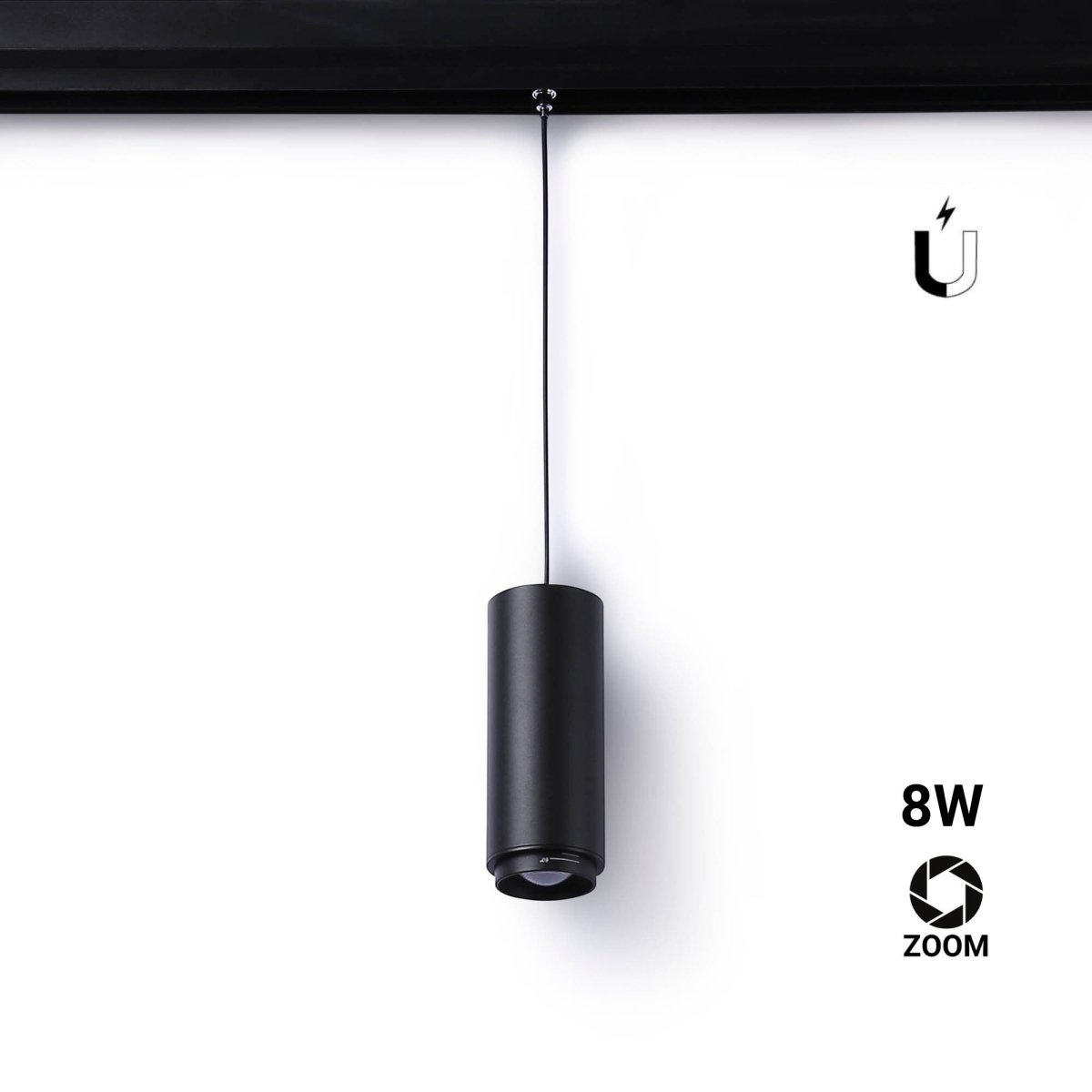 Foco LED de suspensión para carril magnético con ZOOM 15°-60° - 48V - 8W - UGR16 - CRI95 - Barcelona Led-
