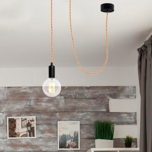 Cable eléctrico trenzado en tejido efecto seda gold rose - Barcelona Led-Material eléctrico