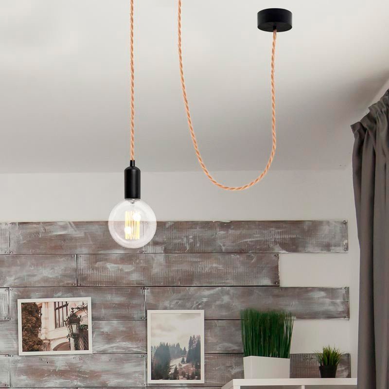 Cable eléctrico trenzado en tejido efecto seda gold rose - Barcelona Led-Material eléctrico