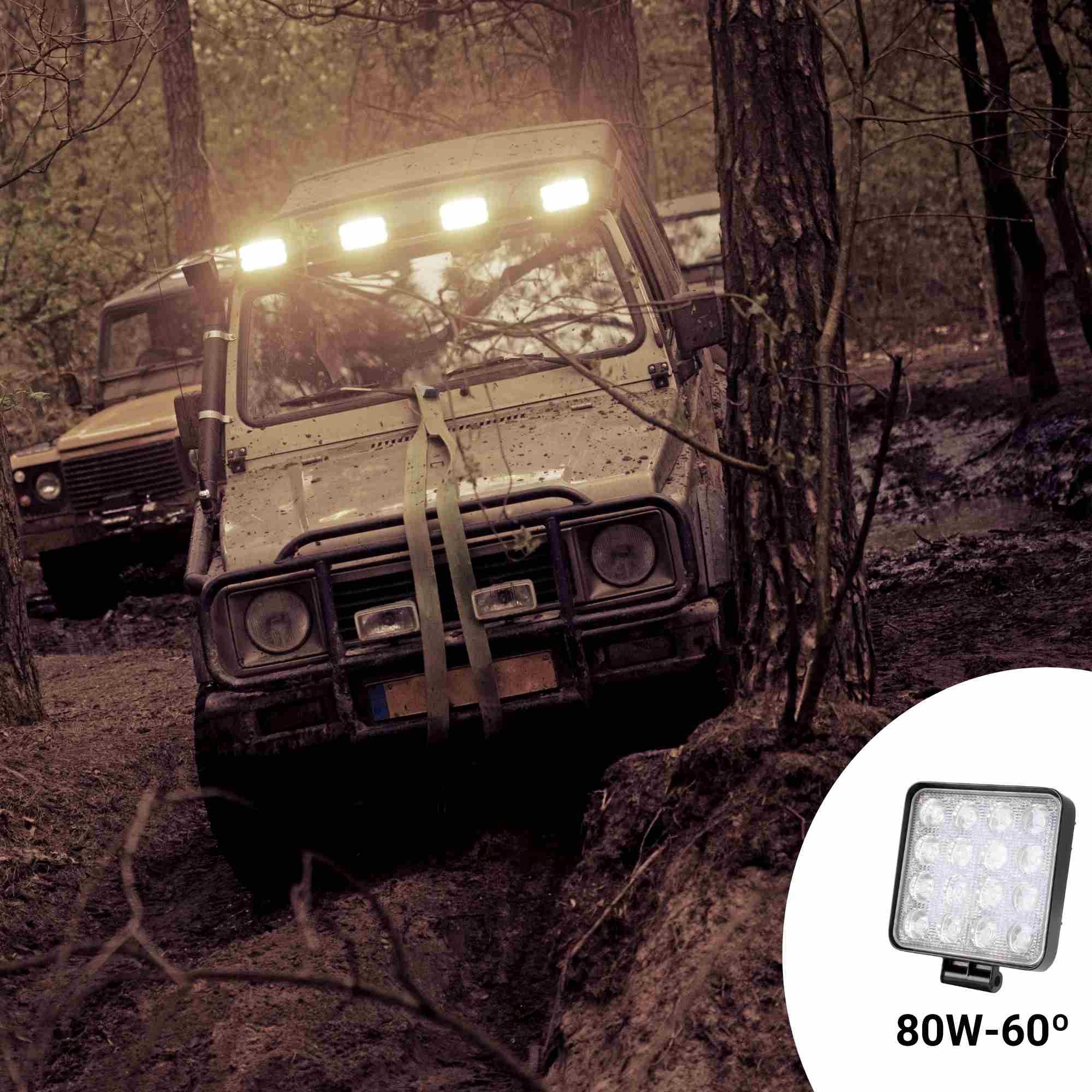 Faro LED 4x4 todoterreno - 80W - 10-40V DC - 4 Pulgadas - 8000lm - Ángulo 60º (1)