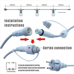 Kit guirnalda luces exterior 10 metros + 10 bombillas LED E27 1W - IP44 - Blanco cálido - Barcelona Led-