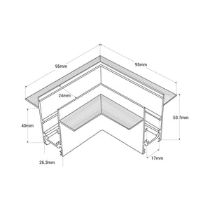 Unión en L para carriles magnéticos empotrables 20 mm - Horizontal (18)