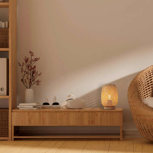 Lámpara de mesa de mimbre y madera "Ruka" - E27 - Barcelona Led-Decoración