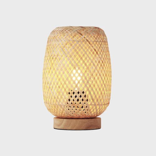 Rieten en houten tafellamp
