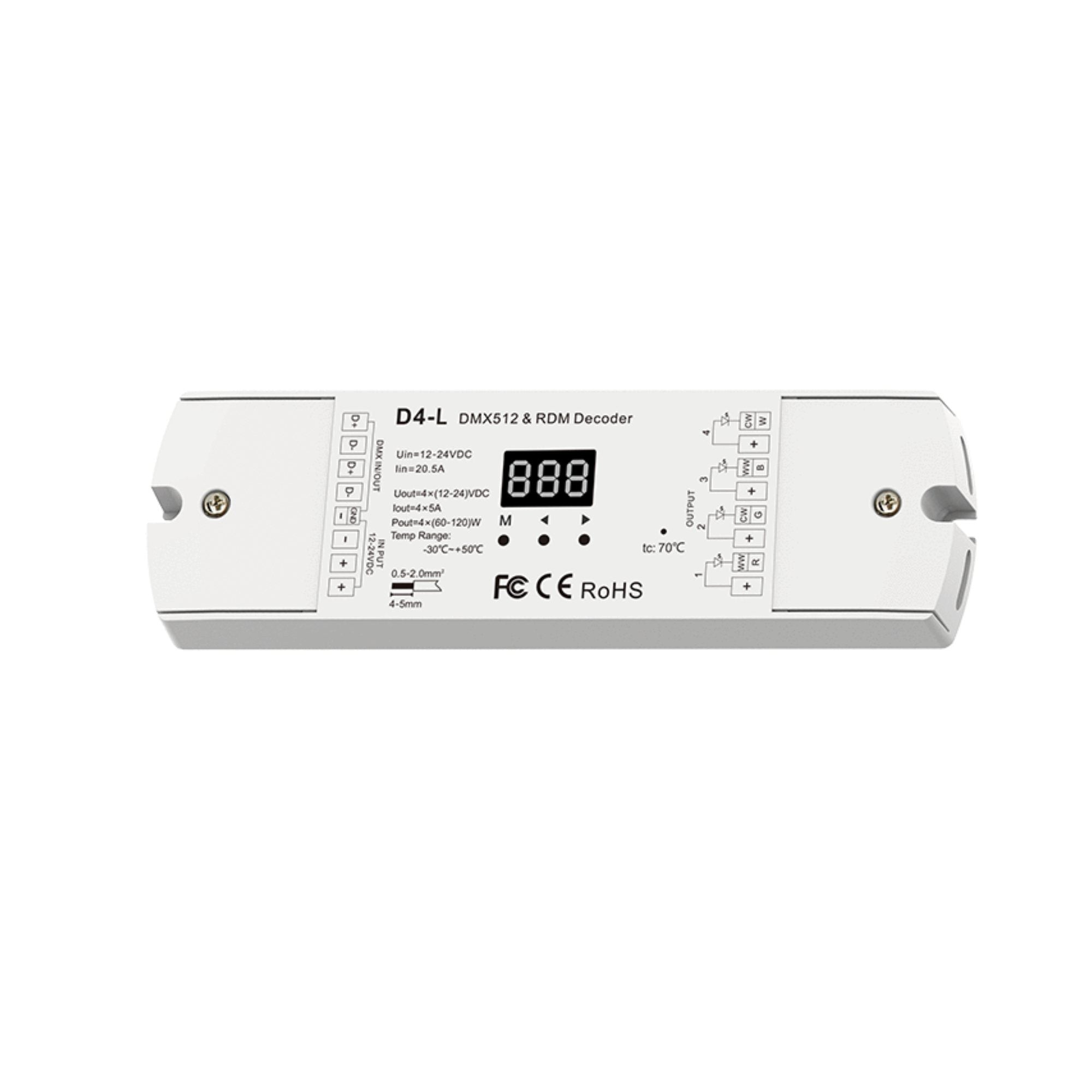 Decodificador DMX512 12-24V DC - 5A/canal - 4 Canales