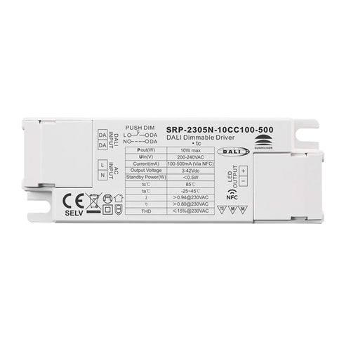DALI Dimmable DT6 Single color driver 220-240V - Output 3-42V DC - 10W (100-500mA)