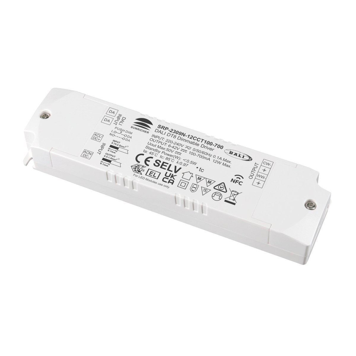 Driver regulable DALI DT8 CCT 220-240V - Salida 6-42V DC - 100-700mA - 12W - Barcelona Led-