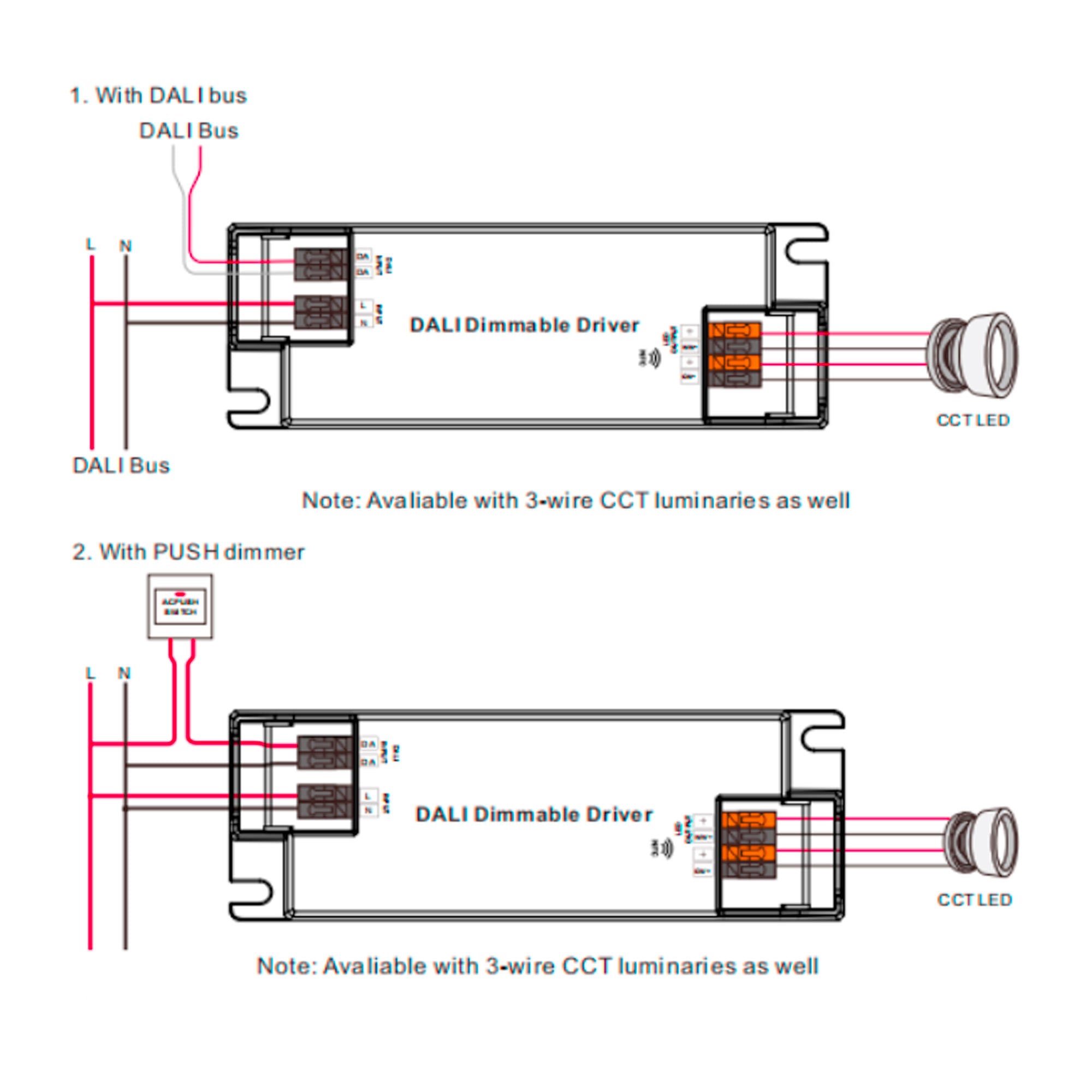 Driver regulable DALI DT8 CCT 220-240V - Salida 6-54V DC - 250-700mA - 25W (1)