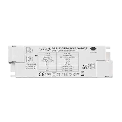 Driver regulável DALI DT6 monocromático 220-240V - Saída 6-58V DC - 500-1400mA - 45W