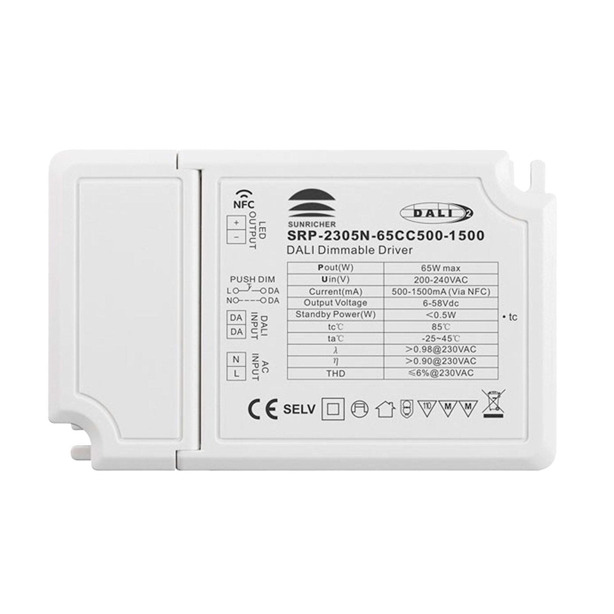 Driver regulable DALI DT6 monocolor 220-240V - Salida 6-58V DC - 500-1500mA - 65W - Barcelona Led-
