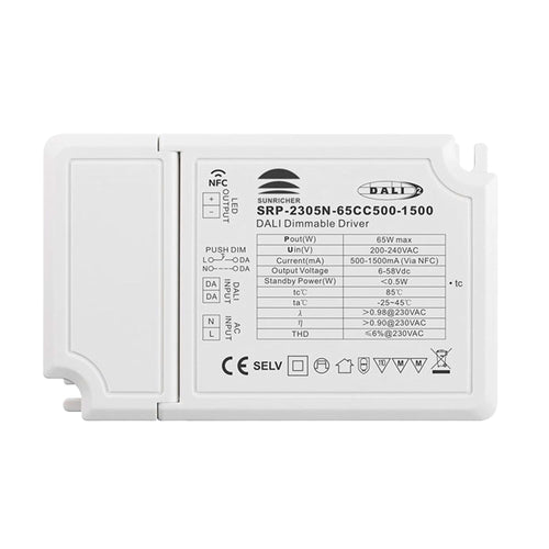 DALI dimmable DT6 Single color driver 220-240V - Output 6-58V DC - 500-1500mA - 65W