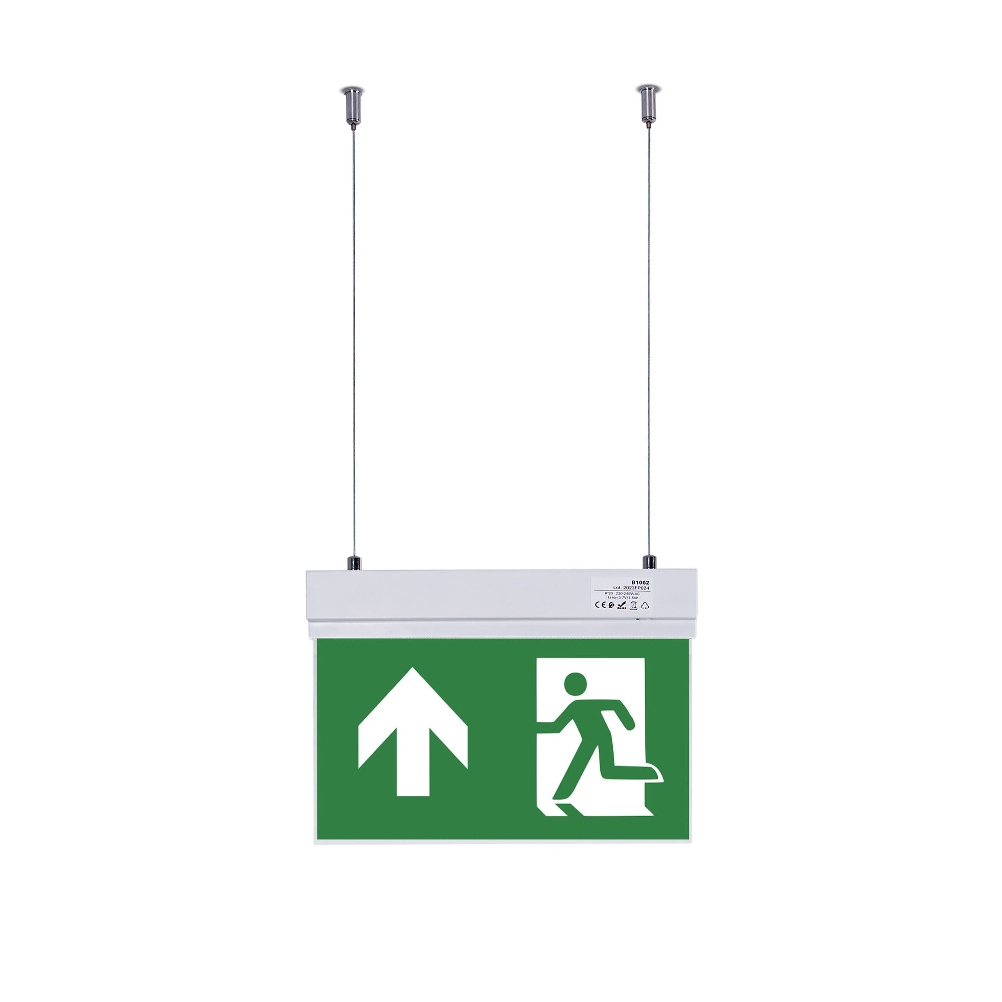 Luz de emergencia permanente con pictograma "Salida arriba" - Suspensión