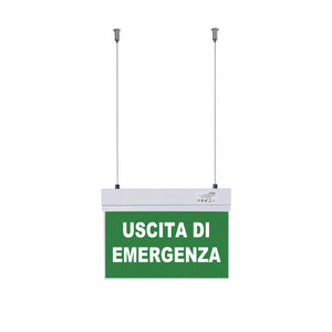 Luz de emergencia permanente con cartel "Uscita di emergenza" - Suspensión