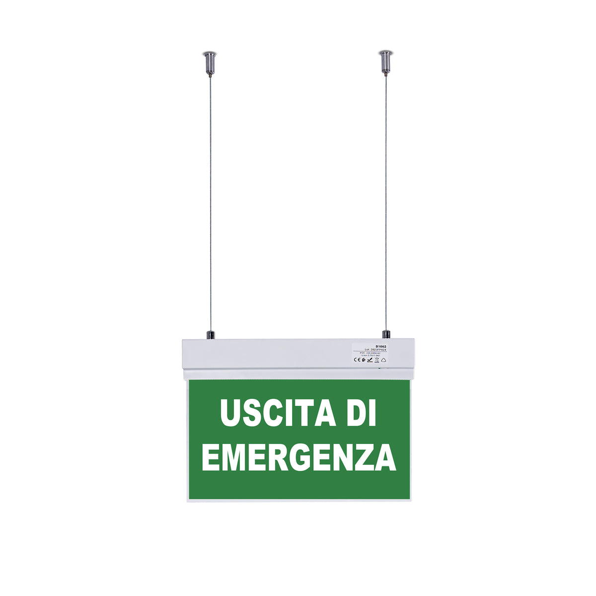 Luz de emergencia permanente con cartel "Uscita di emergenza" - Suspensión