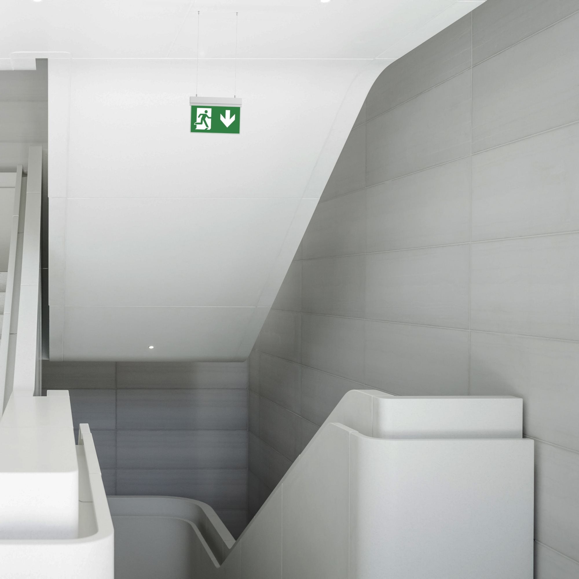 Luz de emergencia permanente con pictograma "Salida abajo" - Suspensión (1)