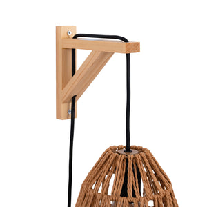 Aplique de pared en madera con pantalla de papel trenzado "Leo" (6)