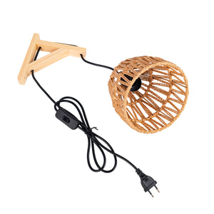 Aplique de pared en madera con pantalla de papel trenzado "Leo" (12)