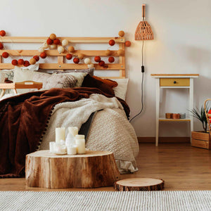 Aplique de pared en madera con pantalla de papel trenzado "Leo" (13)