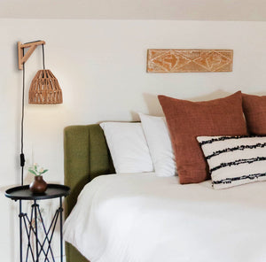 Aplique de pared en madera con pantalla de papel trenzado "Leo" (14)