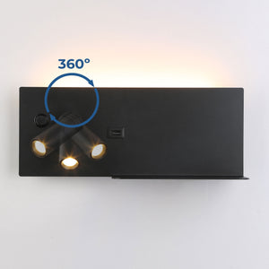 Aplique de pared para lectura con puerto USB "Kerta" - Iluminación doble - 3W+7W (90)