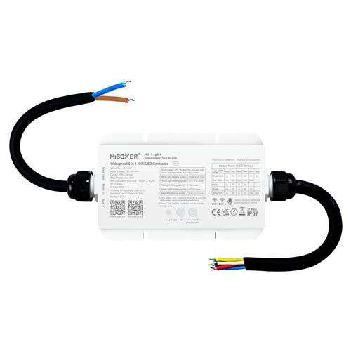 Waterdichte LED Stripregelaar 5 in 1 - 12-48V DC - 2.4G - WiFi - MiBoxer - IP67 - WL5-WP