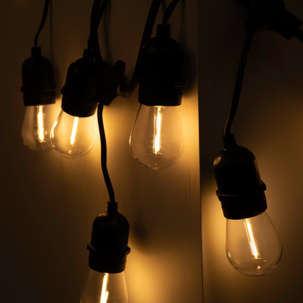 Kit guirnalda luces exterior 11,5 metros + 10 bombillas LED E27 filamento 1W - IP44 (1)