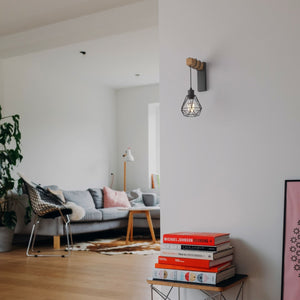Aplique de pared nórdico jaula "RODEN" - Madera y metal (14)