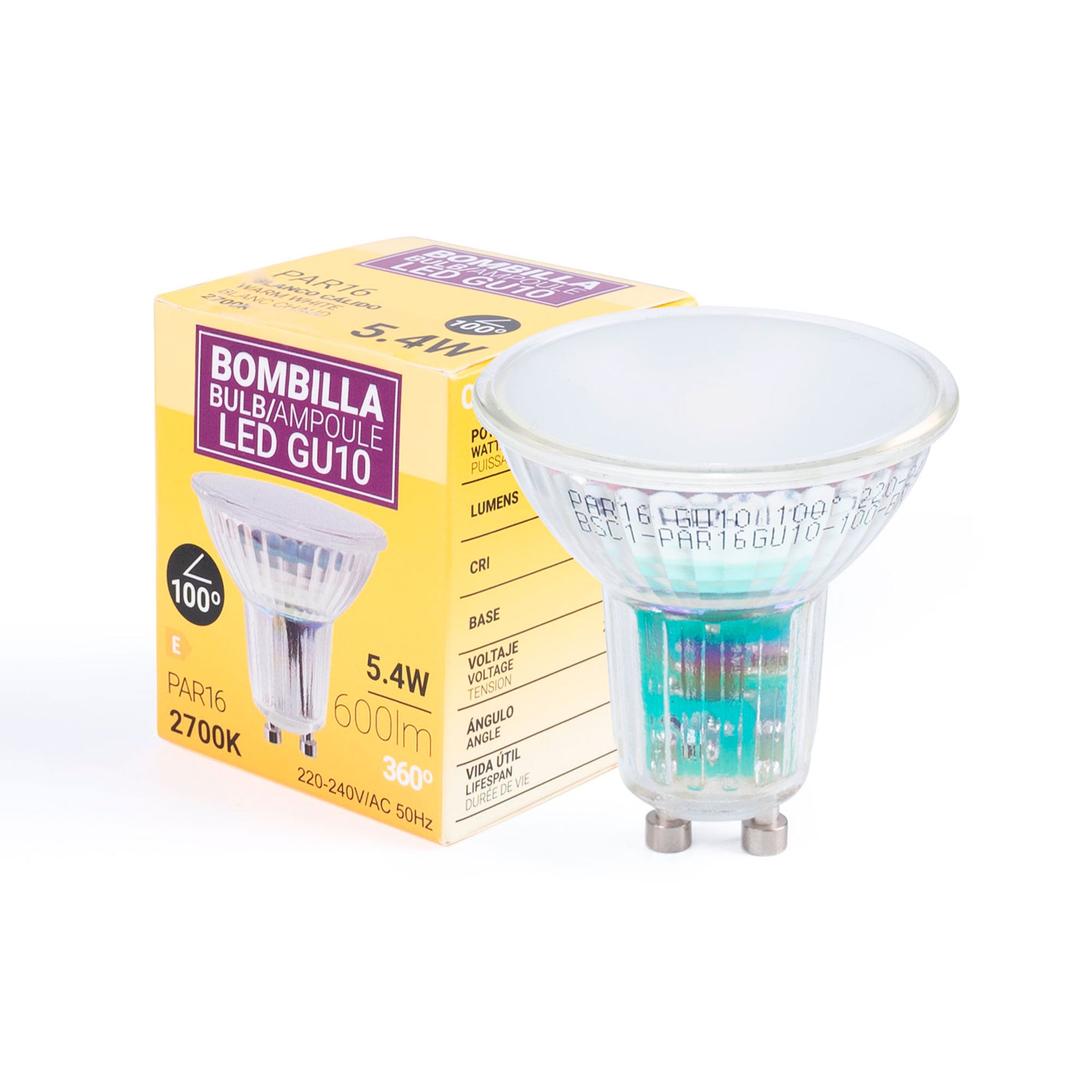 Bombilla LED GU10 6W cristal - 740lm - PAR16 - 100°
