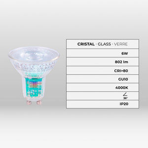 Bombilla LED GU10 6W cristal - 130lm/W - PAR16 - 36° (8)