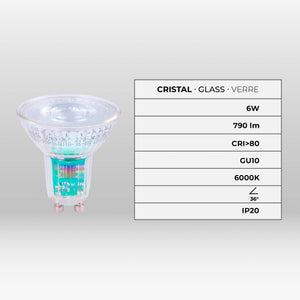 Bombilla LED GU10 6W cristal - 130lm/W - PAR16 - 36° (25)