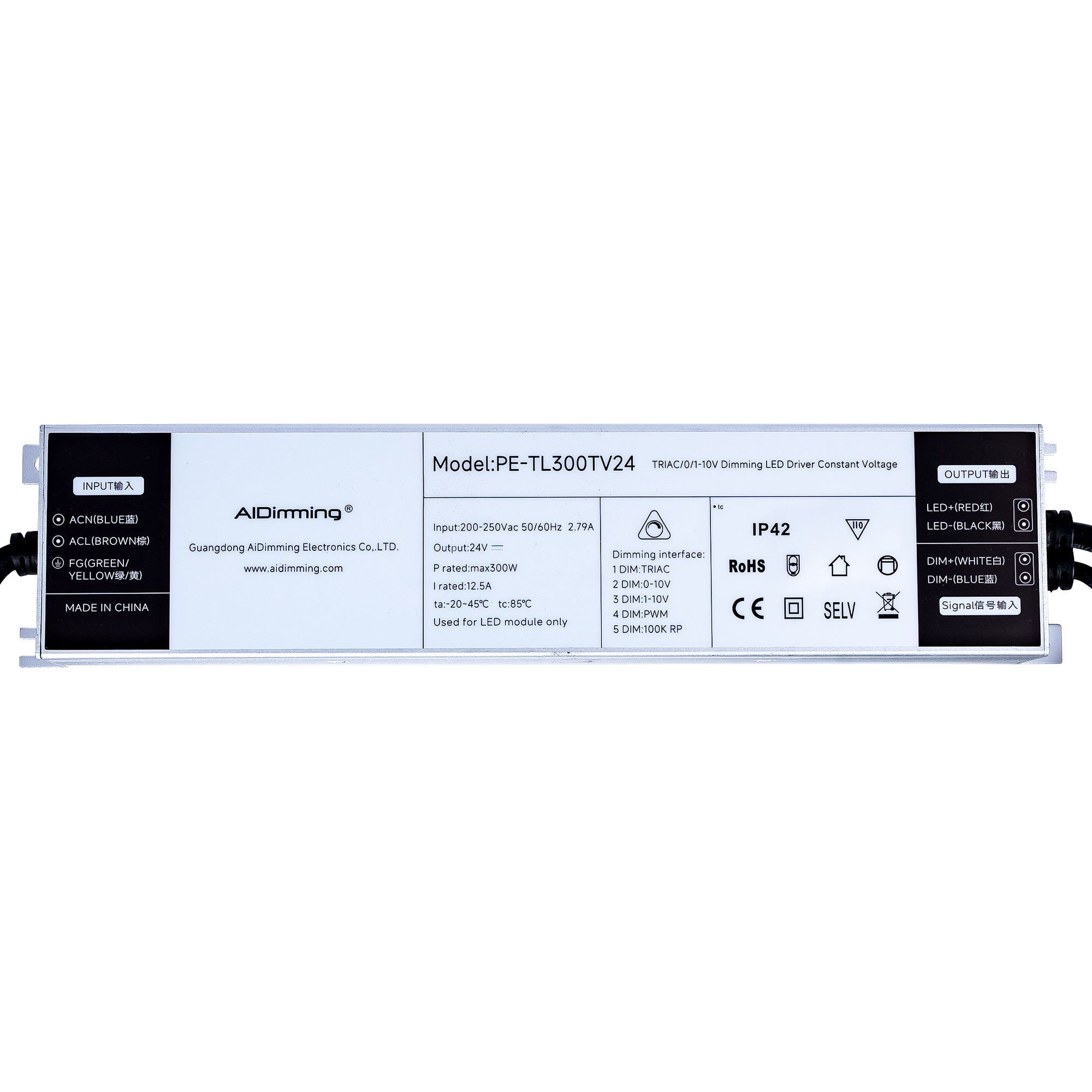 Fuente de alimentación dimmable TRIAC/0-10V 200-250V - Salida 24V - 12,5A - 300W (1)