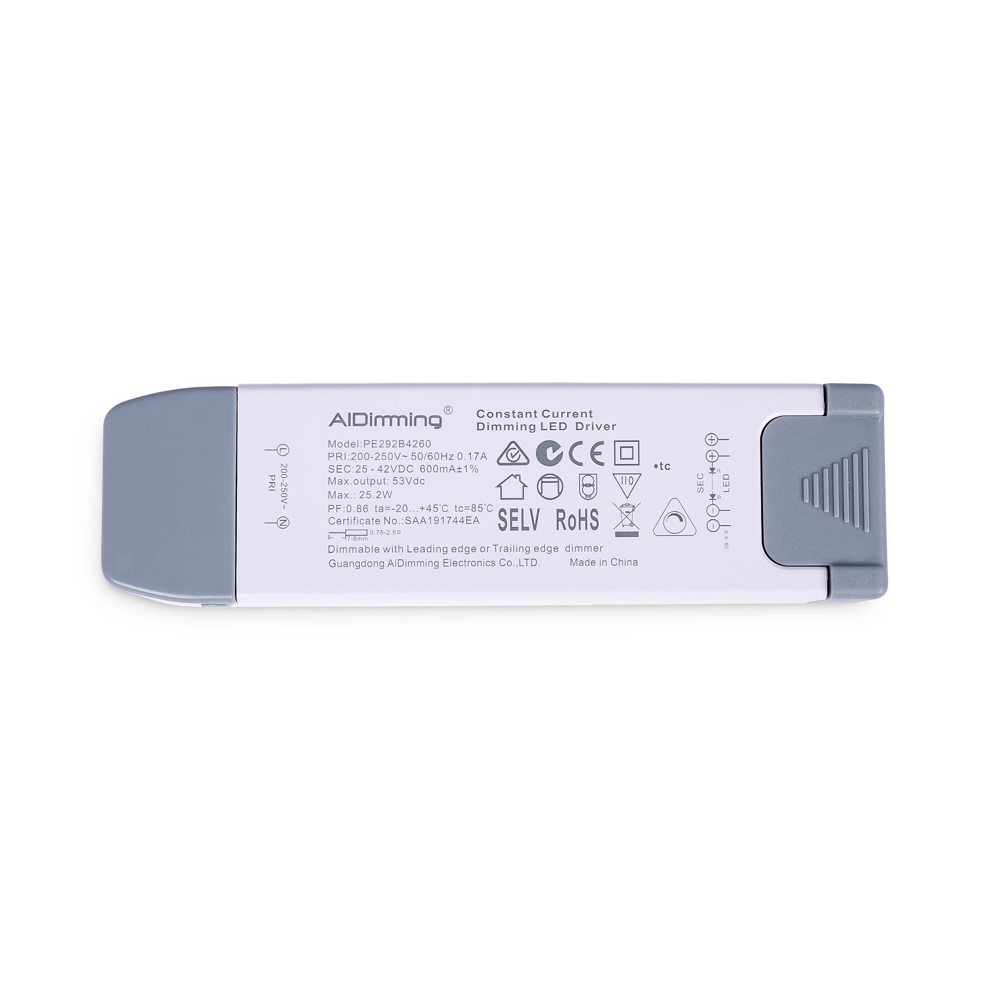 Driver regulable TRIAC 25-42V DC - 600mA - 25,2W