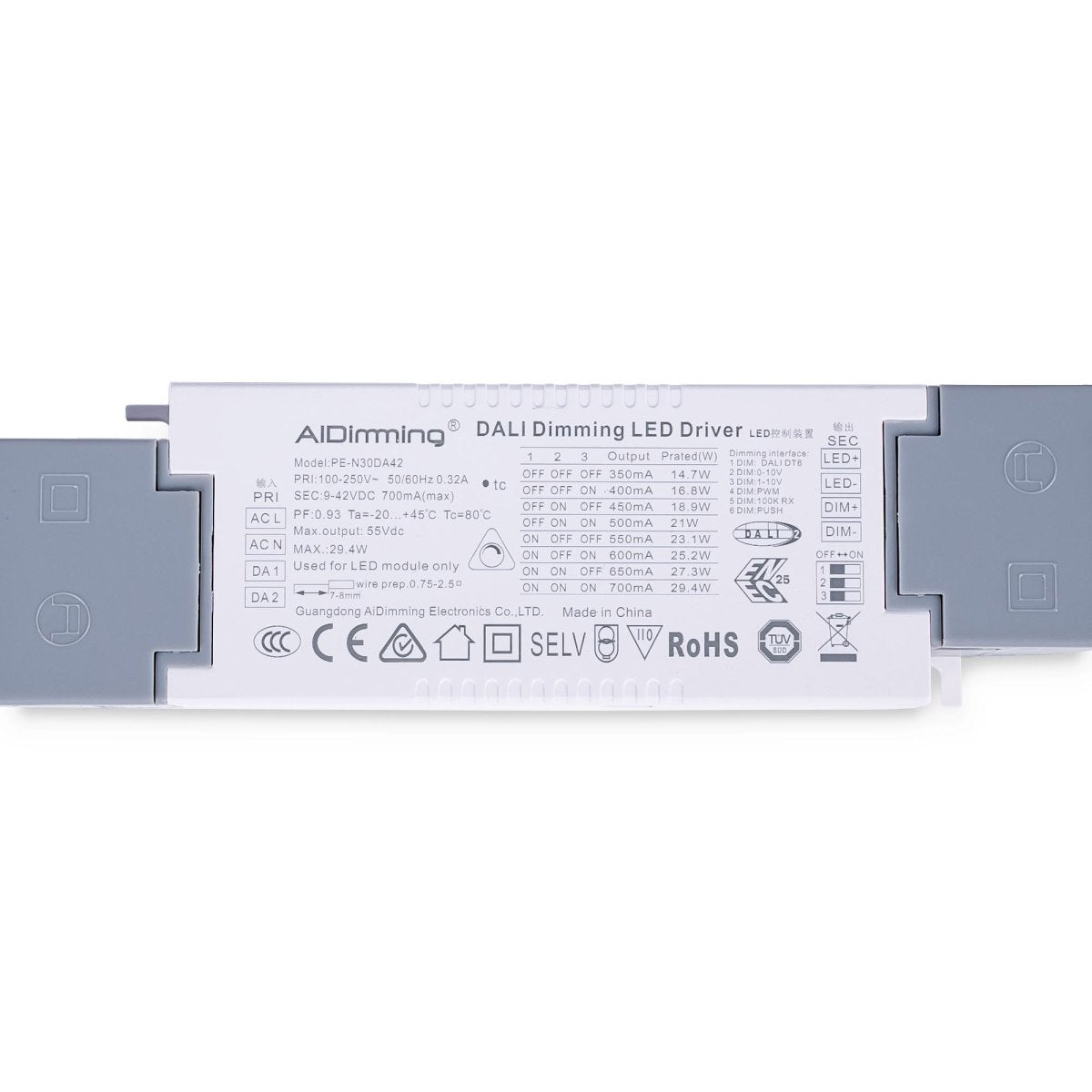 Driver regulable DALI + 1/0-10V + PUSH - 9-42V DC - Multicorriente (350-700mA) - Barcelona Led-