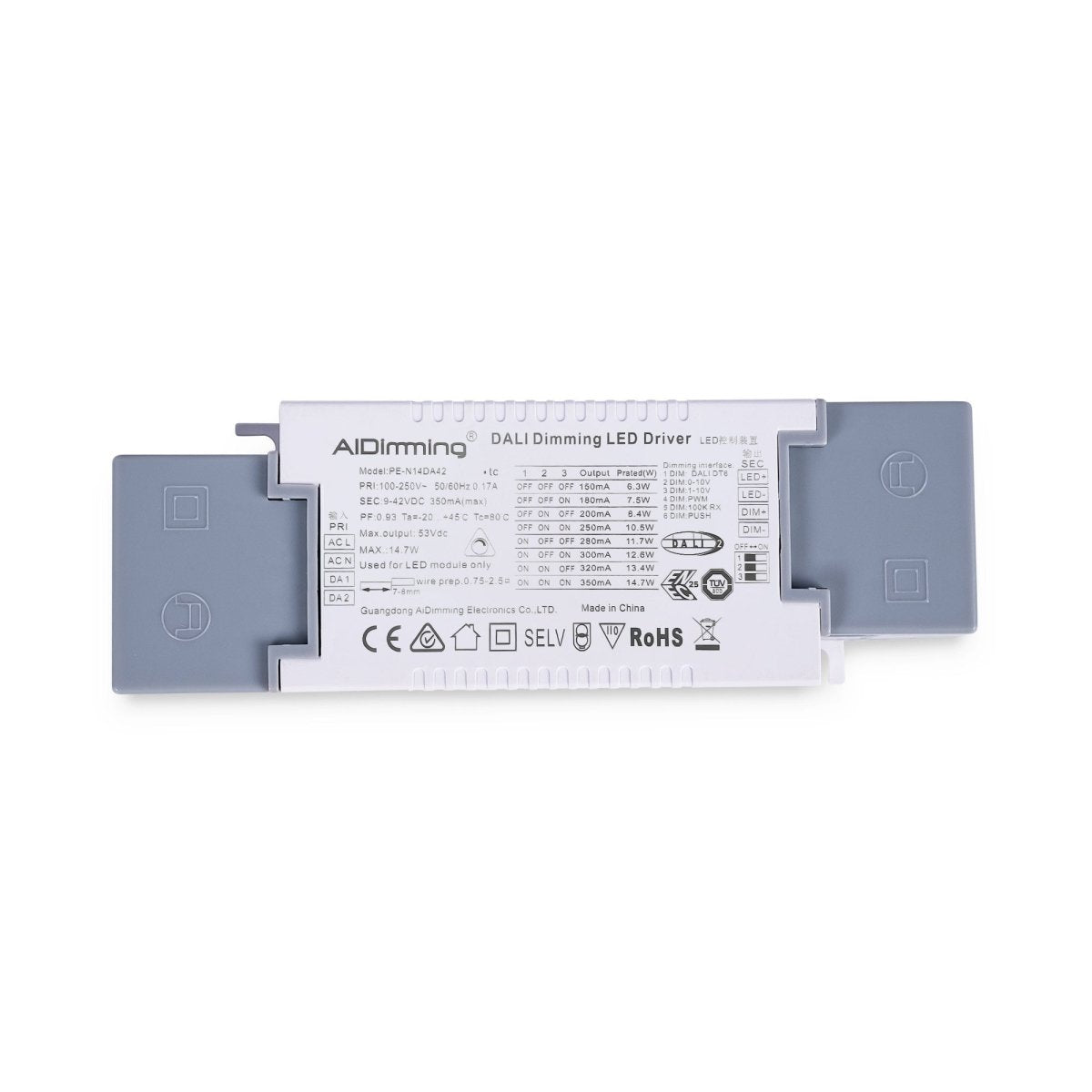 Driver regulable DALI + 1/0-10V + PUSH - 9-42V DC - Multicorriente (150-350mA) - Barcelona Led-