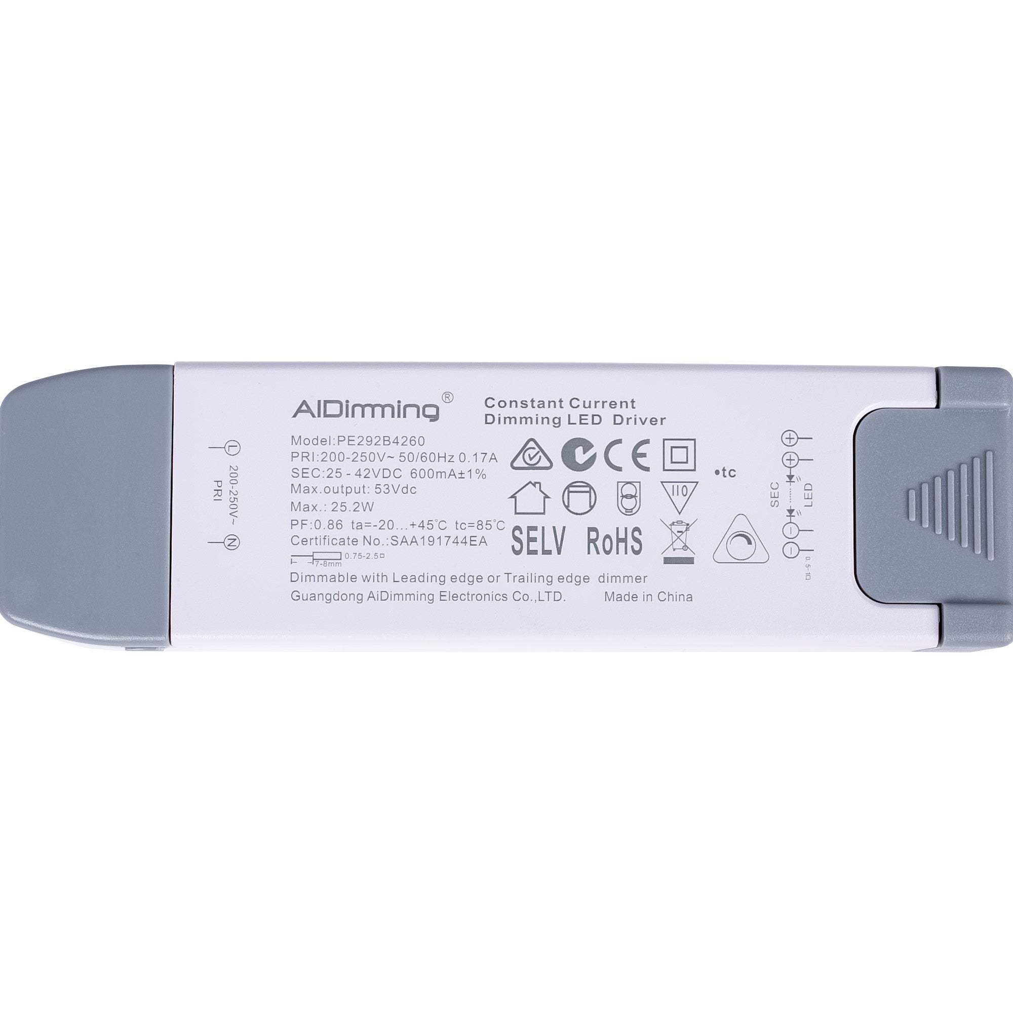 Driver regulable TRIAC 25-42V DC - 600mA - 25,2W (1)